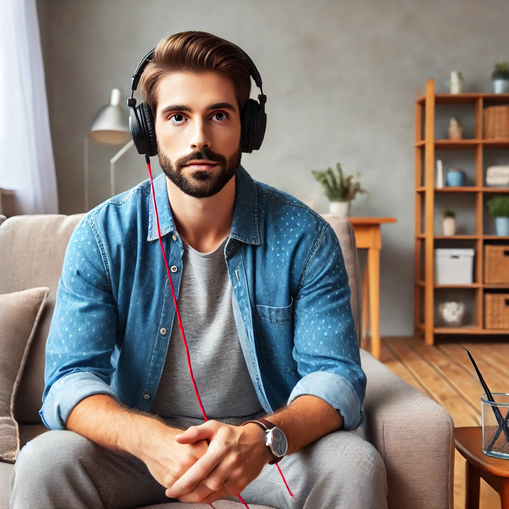 dall__e_2024-07-22_14.14.54_-_the_man_sitting_comfortably_in_his_living_room-_wearing_headphones-_and_listening_to_a_hyp.webp